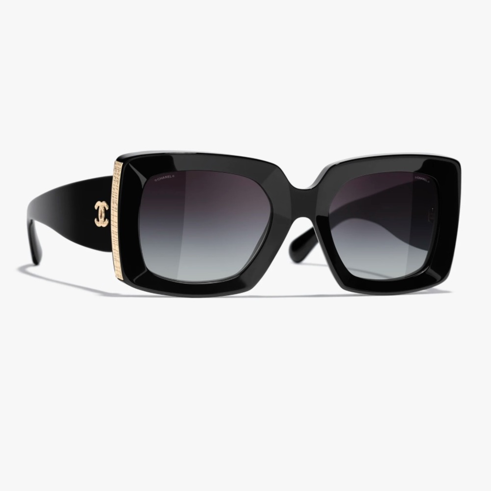 Chanel rectangle Sunglasses, acetate, black & gold. Excellent condition.